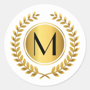 Pegatina Redonda Golden Laurel Wreath Monogramed