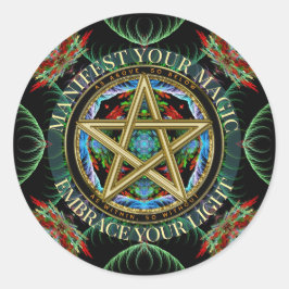 Pegatina Redonda Golden Pentacle Magick Fractals