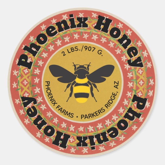 Pegatina Redonda Golden Phoenix Honey Jar (Anverso)