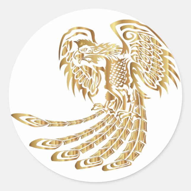 Pegatina Redonda Golden Phoenix Rising (Anverso)