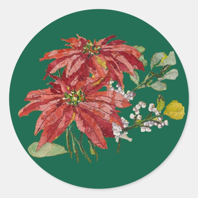 Pegatina Redonda Golden Poinsettia | Fine Art Christmas Sticker (Anverso)