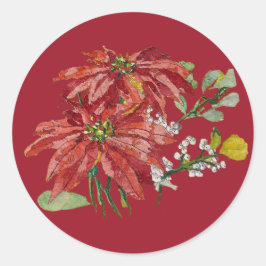 Pegatina Redonda Golden Poinsettia | Fine Art Christmas Sticker