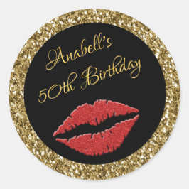 Pegatina Redonda Golden Red Lips 50 Pegatinas de cumpleaños
