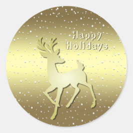 Pegatina Redonda Golden Reindeer Snowy Holiday Sticker