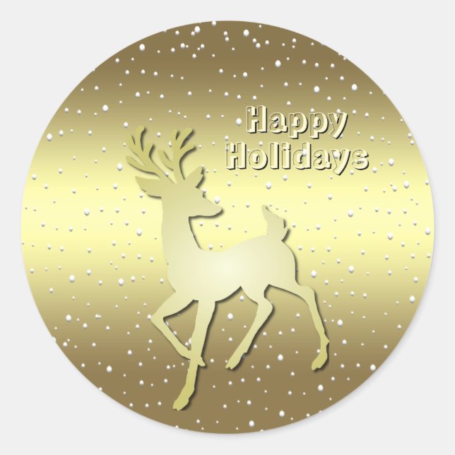 Pegatina Redonda Golden Reindeer Snowy Holiday Sticker (Anverso)