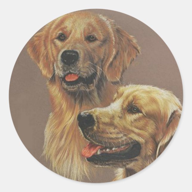 Pegatina Redonda Golden Retriever (Anverso)