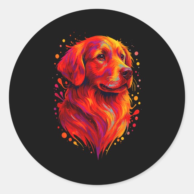 Pegatina Redonda Golden Retriever Art Rtrait For Dog Owners  (Anverso)