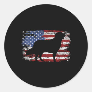 Pegatina Redonda Golden Retriever Bandera Vintage De Usa 