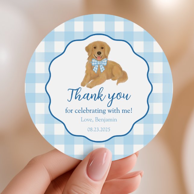 Pegatina Redonda Golden Retriever Birthday Party Favor Thank You (Subido por el creador)
