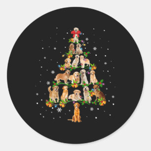 Pegatina Redonda Golden Retriever Christmas Tree Santa Funny Dog Lo