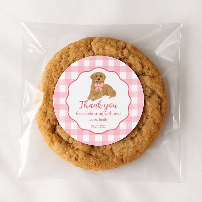 Pegatina Redonda Golden Retriever Cumpleaños Party Favor Gracias (Subido por el creador)