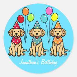 Pegatina Redonda Golden Retriever Cuppies Pegatinas de cumpleaños
