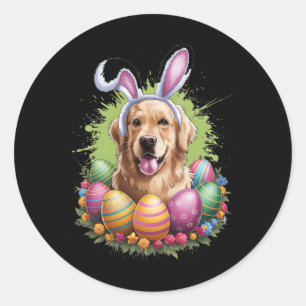 Pegatina Redonda Golden Retriever Dog Bunny Ears Easter Eggys Sprin