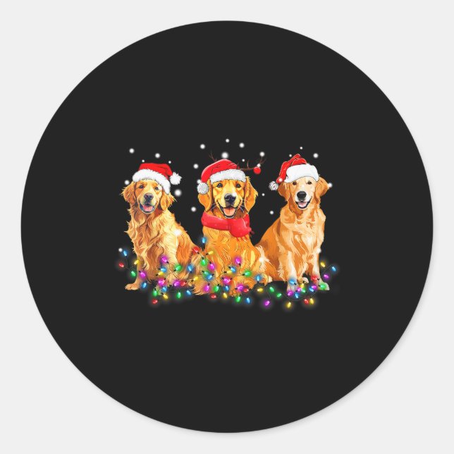 Pegatina Redonda Golden Retriever Dog Christmas Lights Cute Matchin (Anverso)