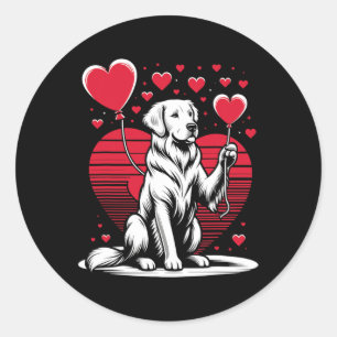 Pegatina Redonda Golden Retriever Dog El día de San Valentín Dog Ow