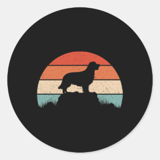 Pegatina Redonda Golden Retriever Dog Lover Retro Sunset