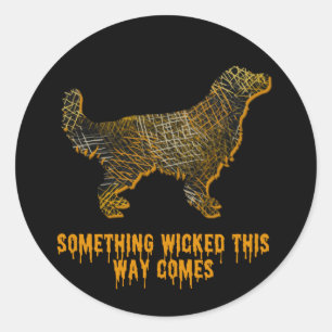 Pegatina Redonda Golden Retriever Dog Silhouette Fun Halloween