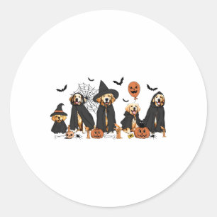 Pegatina Redonda Golden Retriever Dogs Aovers Ghost Witch Halloween