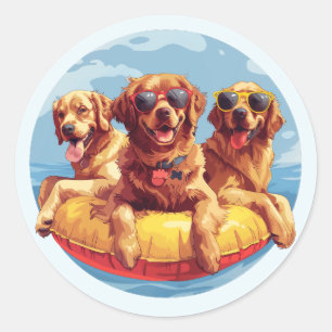 Pegatina Redonda Golden Retriever Dogs Summer Pool Floats