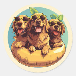 Pegatina Redonda Golden Retriever Dogs Summer Pool Floats
