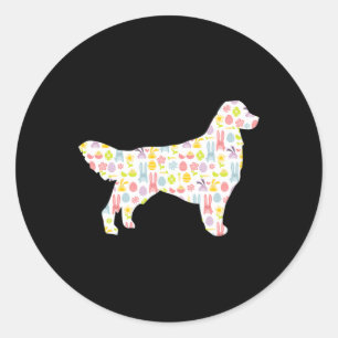 Pegatina Redonda Golden Retriever Easter Bunny Dog Silhouette