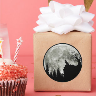 Pegatina Redonda Golden Retriever En Mountain Spooky Halloween Moon