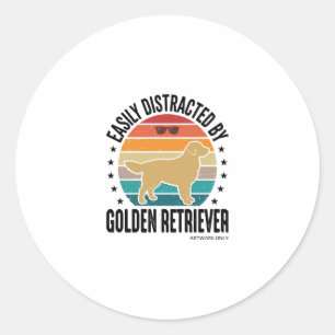 Pegatina Redonda Golden Retriever Fácilmente Distraído Diseño de Pe