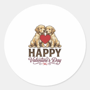 Pegatina Redonda Golden Retriever Feliz día de San Valentín