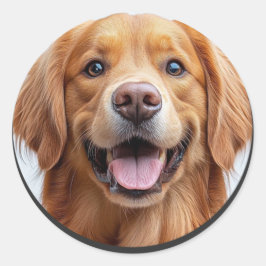 Pegatina Redonda Golden Retriever Feliz Sonriendo