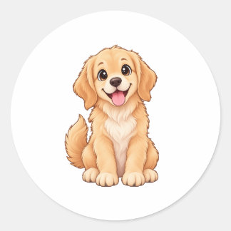 Pegatina Redonda Golden Retriever Feliz y Adorable – Sti para Amant