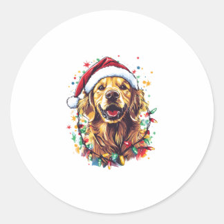 Pegatina Redonda Golden Retriever Funny dog Christmas Santa Hat lig