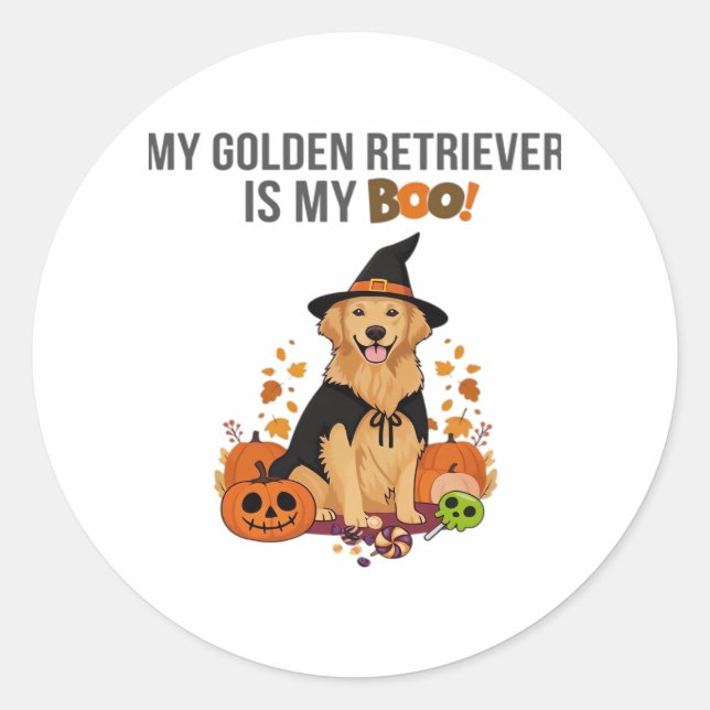 Pegatina Redonda Golden Retriever Halloween Dog My Golden Retrieve (Anverso)