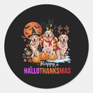 Pegatina Redonda Golden Retriever Happy Hallothanksmas Halloween