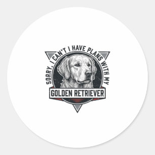 Pegatina Redonda Golden Retriever Lo siento, tengo planes Amante de
