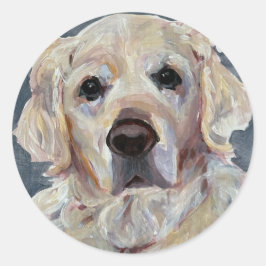 Pegatina Redonda Golden Retriever Pintado a mano en lienzo