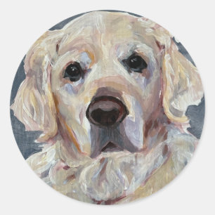 Pegatina Redonda Golden Retriever Pintado a mano en lienzo
