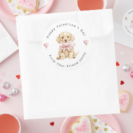 Pegatina Redonda Golden Retriever Puppy Valentine's Day Kids