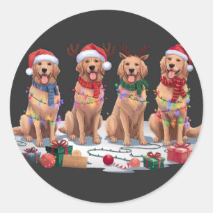 Pegatina Redonda Golden Retriever Santa hat antlers Navidades elefa