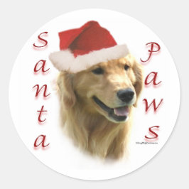 Pegatina Redonda Golden Retriever Santa Paws