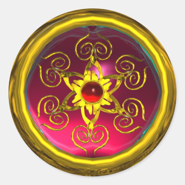 PEGATINA REDONDA GOLDEN ROSA RUBY (Anverso)