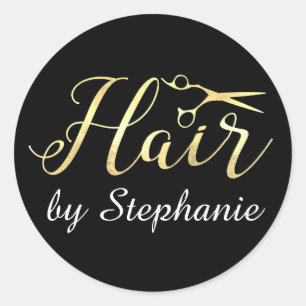 Pegatina Redonda Golden Script tijeras Hairstylist Hair Salon