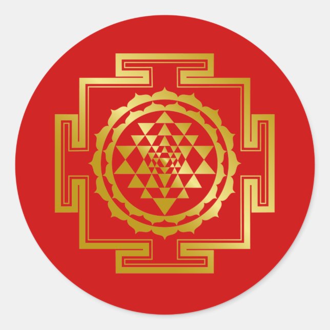 Pegatina Redonda Golden Shree Yantra (Anverso)