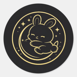 Pegatina Redonda Golden Sleeping Bunny Moon Sticker