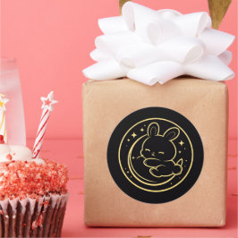 Pegatina Redonda Golden Sleeping Bunny Moon Sticker