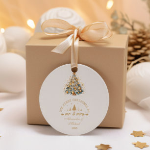 Pegatina Redonda Golden Sparkle Christmas Tree Glow