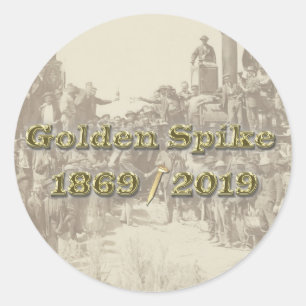 Pegatina Redonda Golden Spike Transcontinental Railroad Sesquincent