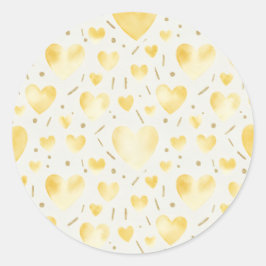 Pegatina Redonda Golden Sunbeam Watercolor & Glitter Heart Pattern