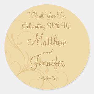 Pegatina Redonda Golden Yellow Flourish Custom Wedding Favor Labels