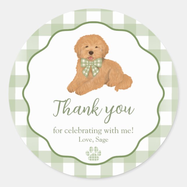 Pegatina Redonda Goldendoodle Birthday Party Favor Thank You (Anverso)