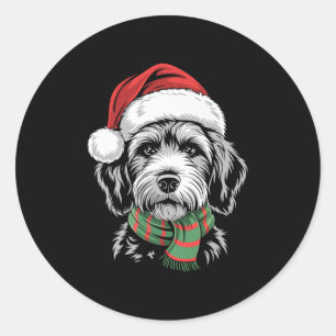 Pegatina Redonda Goldendoodle Dog Xmas Santa Hat Scarf Navidades Co